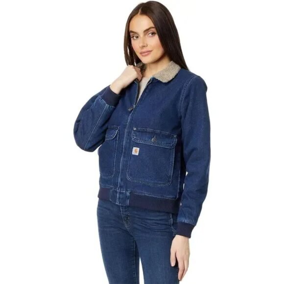 NEW CARHARTT Relaxed Fit Denim Sherpa Lined Jacket Denim for women 563mn - Picture 1 of 6